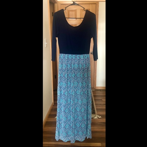Charming Charlie Navy Blue Pattern Maxi Dress (M) - Picture 1 of 2